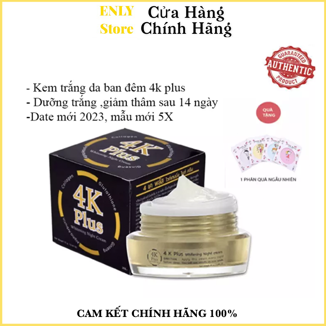 Kem dưỡng trắng da mặt 4K Plus Thái Lan Chính Hãng, Dưỡng Trắng Da Căng Bóng Ban Đêm 20gr