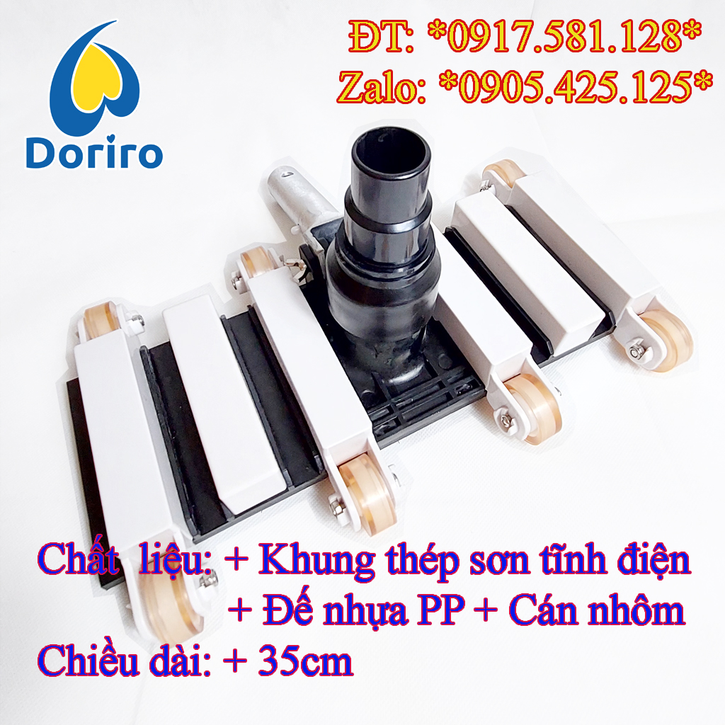 Bàn hút vệ sinh hồ bơi màu Trắng - đen; Dài 35cm; Thép hợp kim sơn tĩnh điện-đế nhựa PP-cán nhôm; Dụng cụ vệ sinh hồ bơi