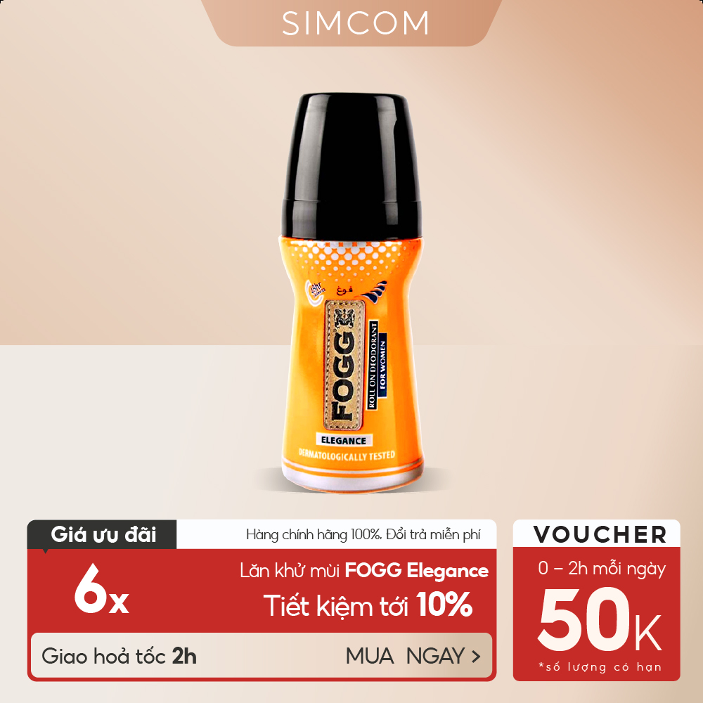 Lăn khử mùi hương nước hoa FOGG Elegance 50ml, chính hãng dubai, dành cho nữ, dùng để lăn nách, giảm thiểu mùi cơ thể, lưu hương lâu 4-5 tiếng, khử mùi 48h, không kích ứng da, không thâm nách, không ố áo, Simcom