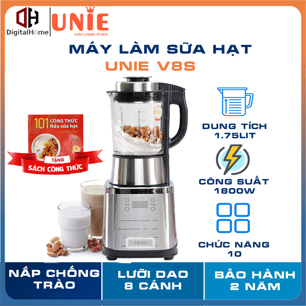 Máy xay nấu sữa hạt unie v8s, công suất 1800w, dung tích 1.75l, bảo hành chính hãng 2 năm