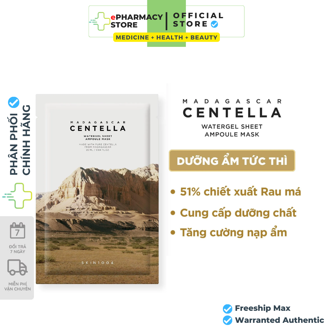 Mask Skin1004 Madagascar Centella Watergel Sheet Ampoule Mặt nạ dưỡng ẩm, làm diu da 25ml