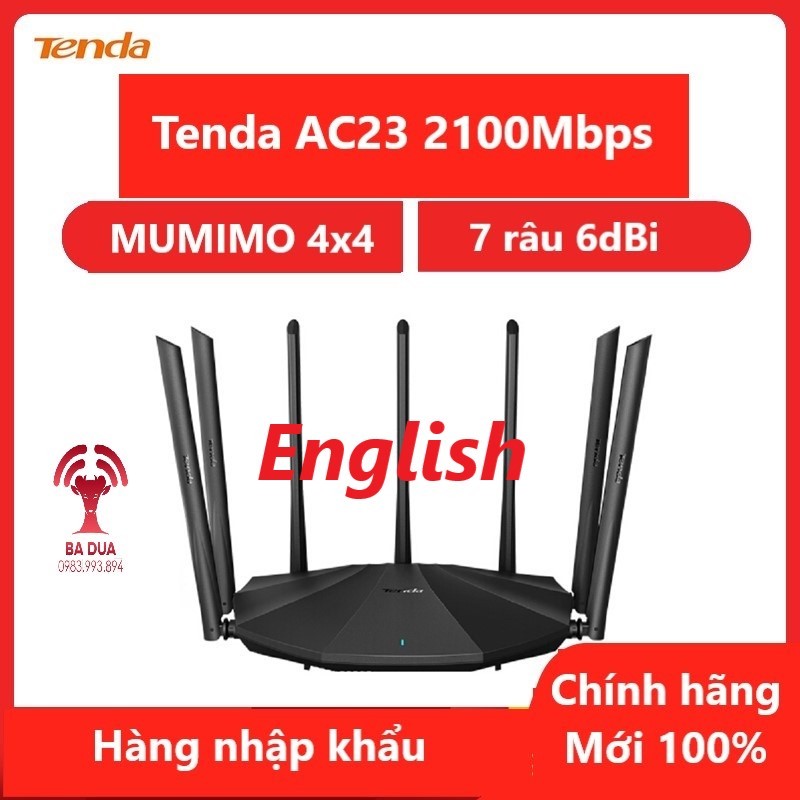 Bộ Phát Wifi Tenda AC23 - Hai Băng Tần - Tốc Độ 2100Mbps - 7 anten 6dbi Cho Khả Năng Phủ Sóng Mạnh Mẽ