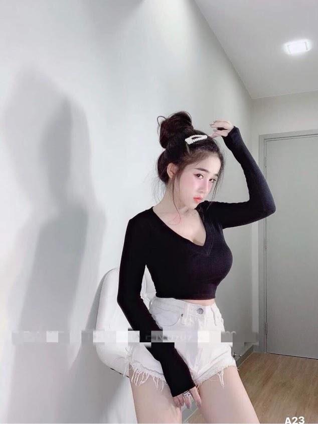 ÁO THUN CROPTOP CỔ TIM NỮ TAY DÀI - ÁO THUN NỮ TAY DÀI - ÁO THUN NỮ CỔ TIM - CAROTSHOP