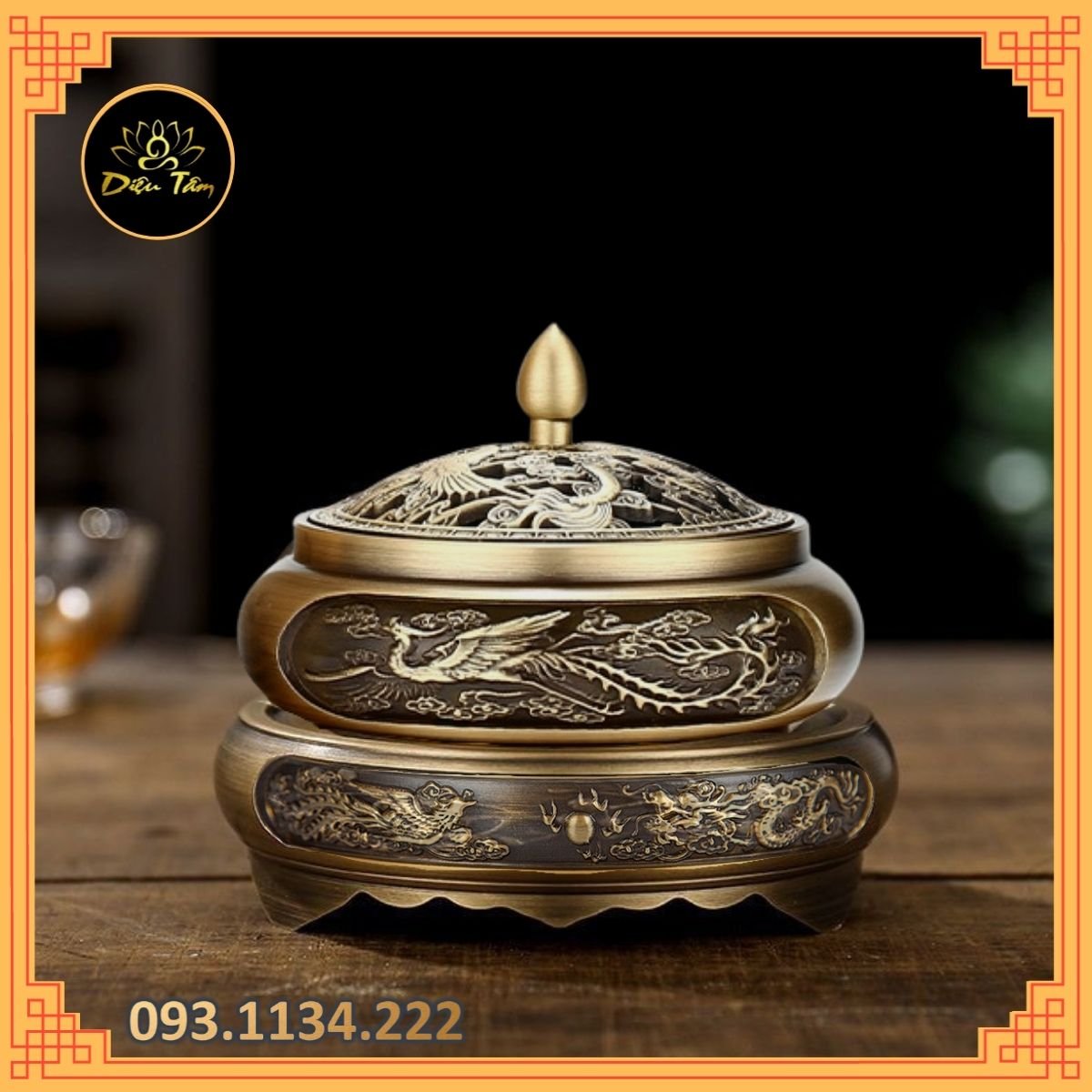 Lư xông trầm hương bằng đồng nguyên chất khối đúc liền dùng để xông trầm hương, trầm nụ tặng trụ cắm hương trầm vòng