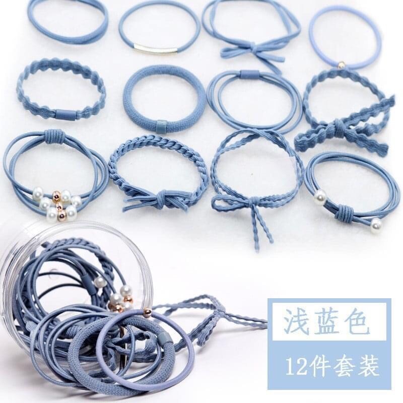 Hộp 12 chun thun buộc tóc sang trọng phong cách Hàn quốc