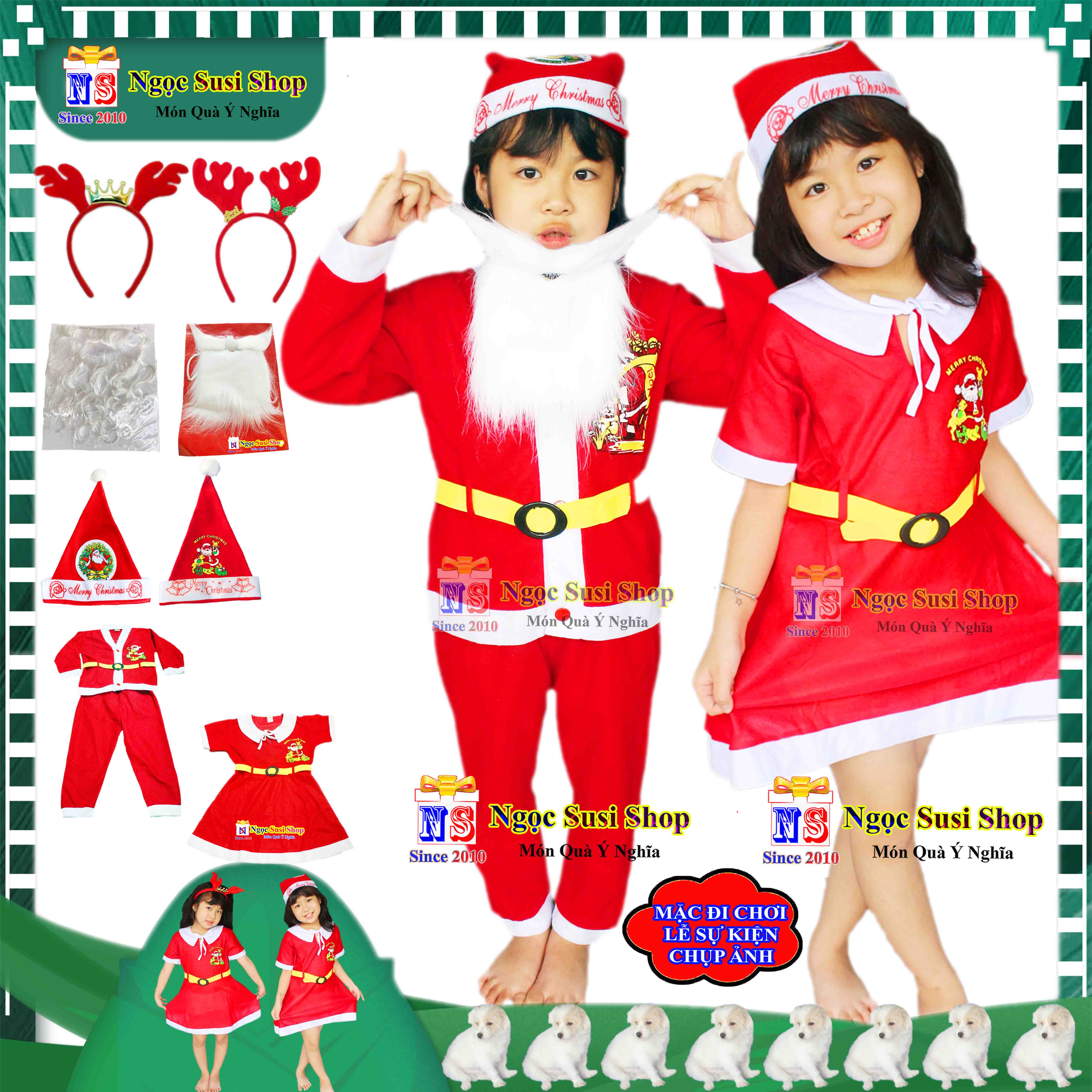 Bộ đồ ông già noel & đầm noel cho bé từ 1 - 10 tuổi chất vải nỉ - đồ noel cho bé dùng mặc đi chơi chụp ảnh