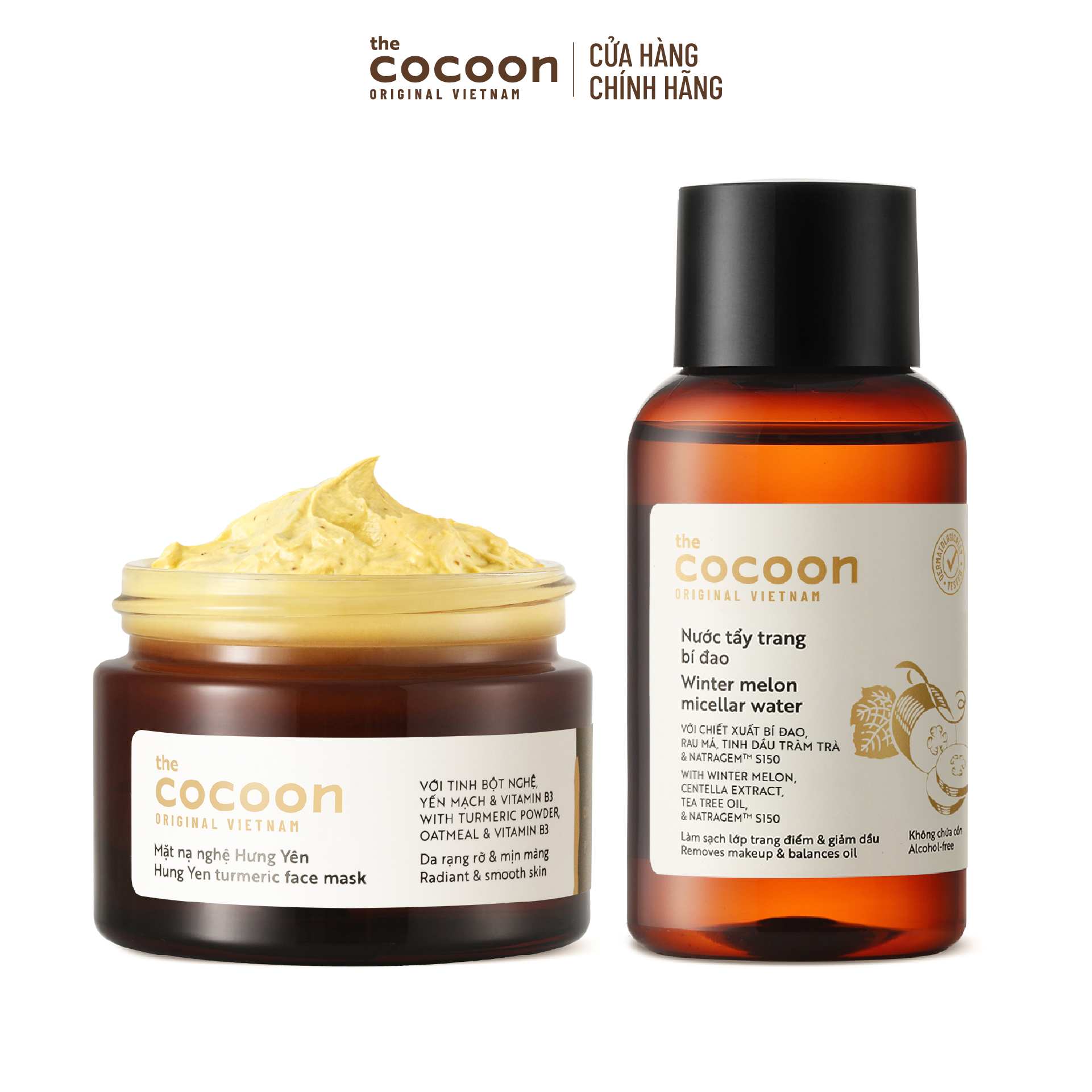 Combo  Mặt nạ nghệ Hưng Yên Cocoon giúp da rạng rỡ  mịn màng 30ml + Nước tẩy trang bí đao Cocoon 140ml