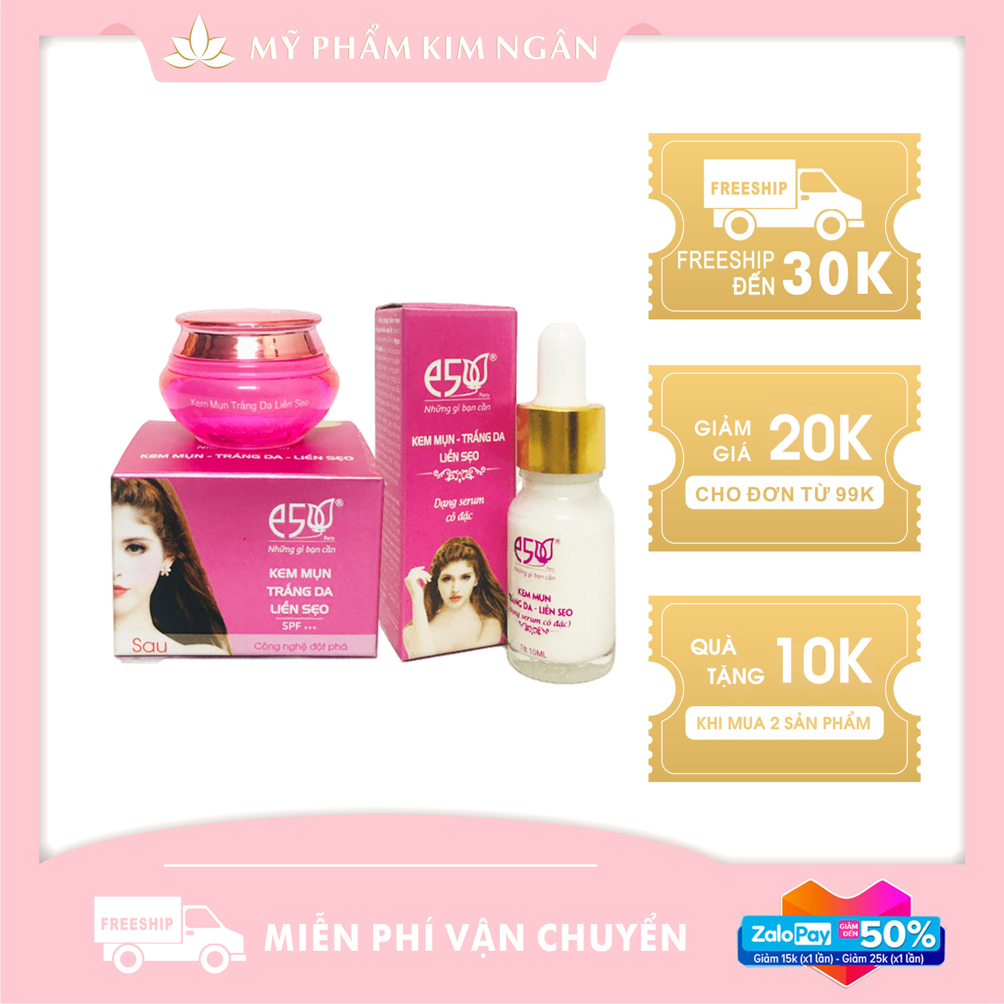 Combo E5 Kem Mụn Thâm Liền Sẹo 12g , Serum mụn thâm liền sẹo 10ml - Mỹ Phẩm Kim Ngân