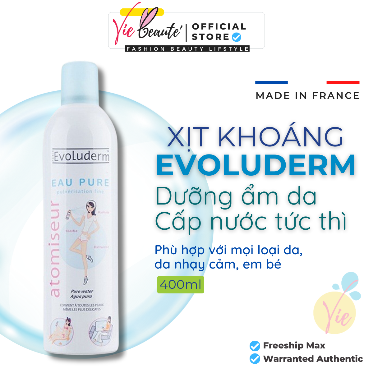 Xịt khoáng Evoluderm Atomiseur Eau Pure - Dưỡng ẩm cấp nước cho da