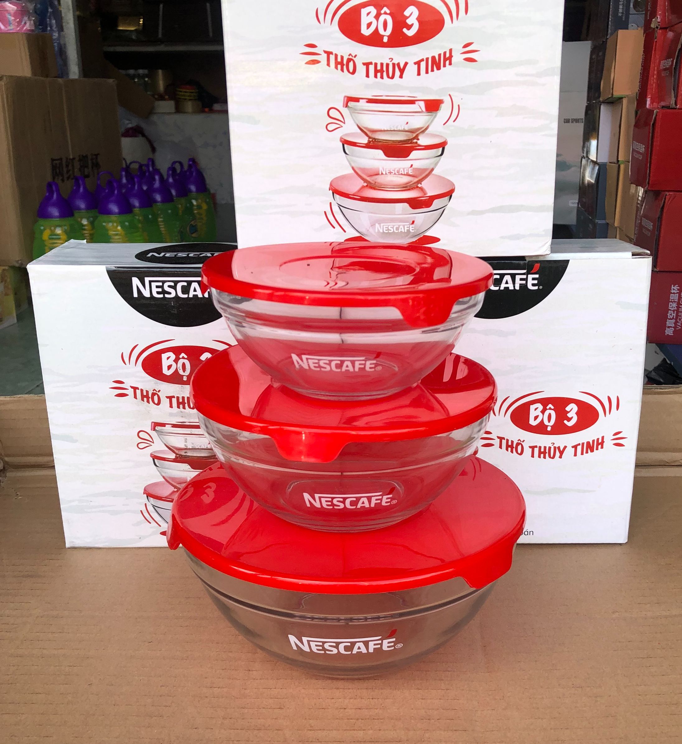 Bộ 3 thố thủy tinh quà tặng Nescafe