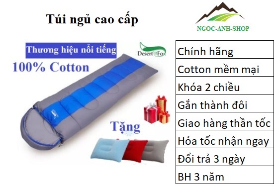 Túi ngủ người lớn, túi ngủ văn phòng cao cấp 100% cotton