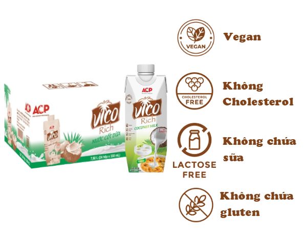 Thùng 24 Hộp Nước Cốt Dừa Vico Rich 330ml - ACP - 16-19% Béo