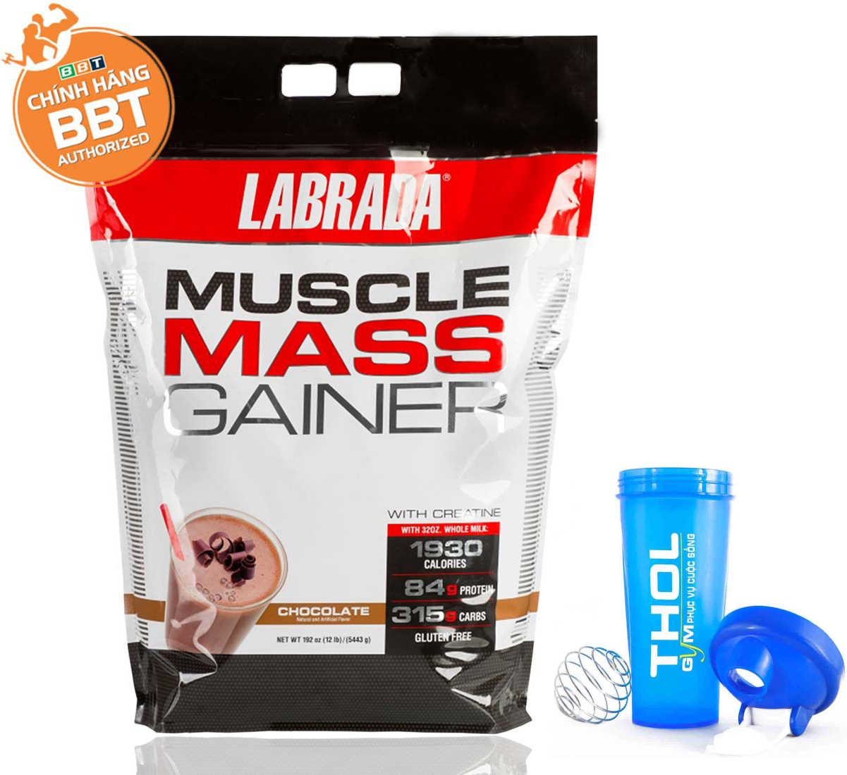 Sữa Tăng Cân Tăng Cơ - Muscle Mass Gainer Labrada - Hàm Lượng Protein khủng ,84 gram trên mỗi lần dùng - 16 Lần dùng - 5.443 kg - Tặng kèm bình lắc 700ml cao cấp