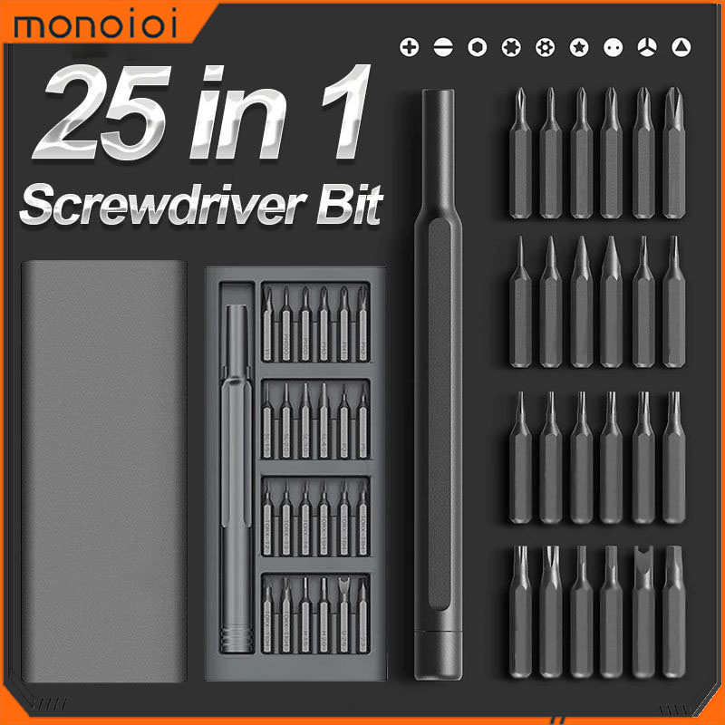 Monqiqi Bộ tua vít đa năng mini 24 đầu nhỏ sửa điện thoại, tô vít từ tính mở laptop mắt kính đồng hồ