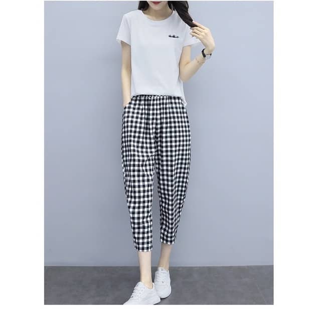 Quần baggy kẻ caro, cạp cao lưng chun, form đứng, thoải mái_BIGSIZE