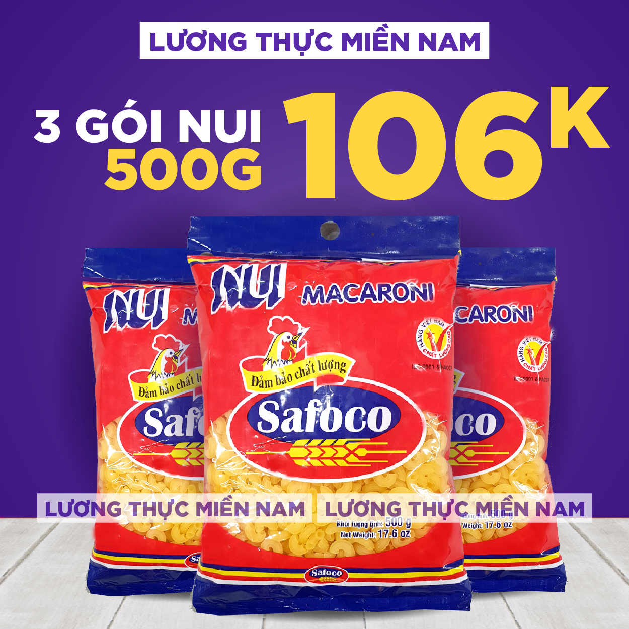 Combo 3 Gói Nui ống nhỏ Safoco gói 500g