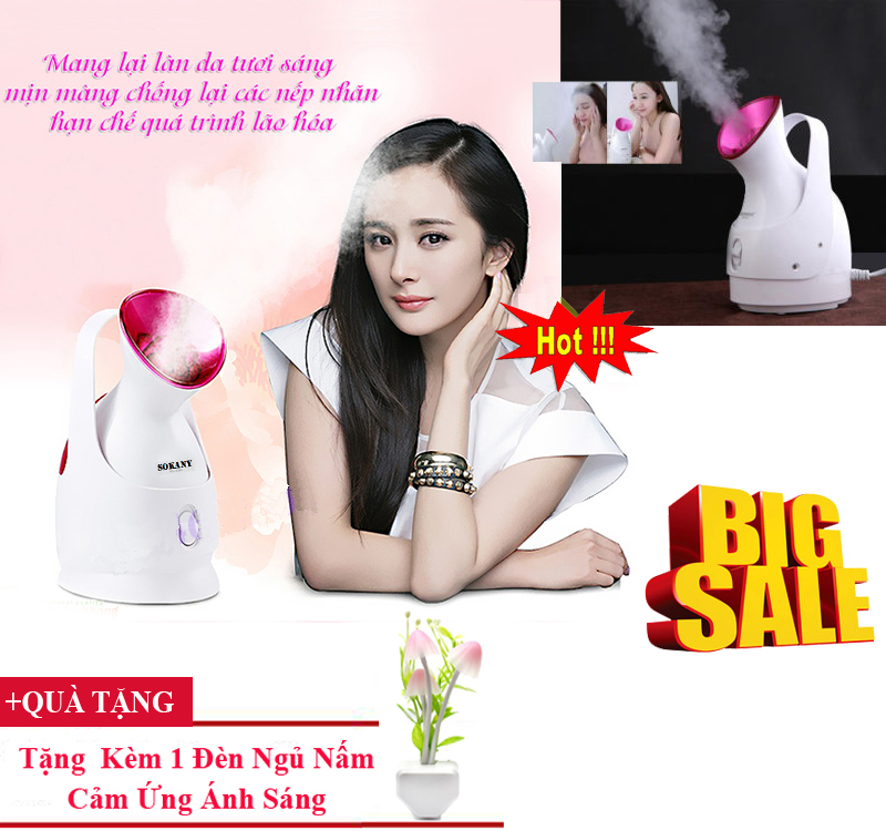 [ Hàng Công Ty ] Ban May Xong Hoi Mat, Máy xông hơi mặt phun sương Sokany - Phiên bản đang gây sốt cho chị em hiện nay. Sử dụng với nước hoặc tinh dầu cho làn da đẹp mịn màng. Tặng 1 đèn ngủ nấm - Giá giảm đến 50% hôm nay!