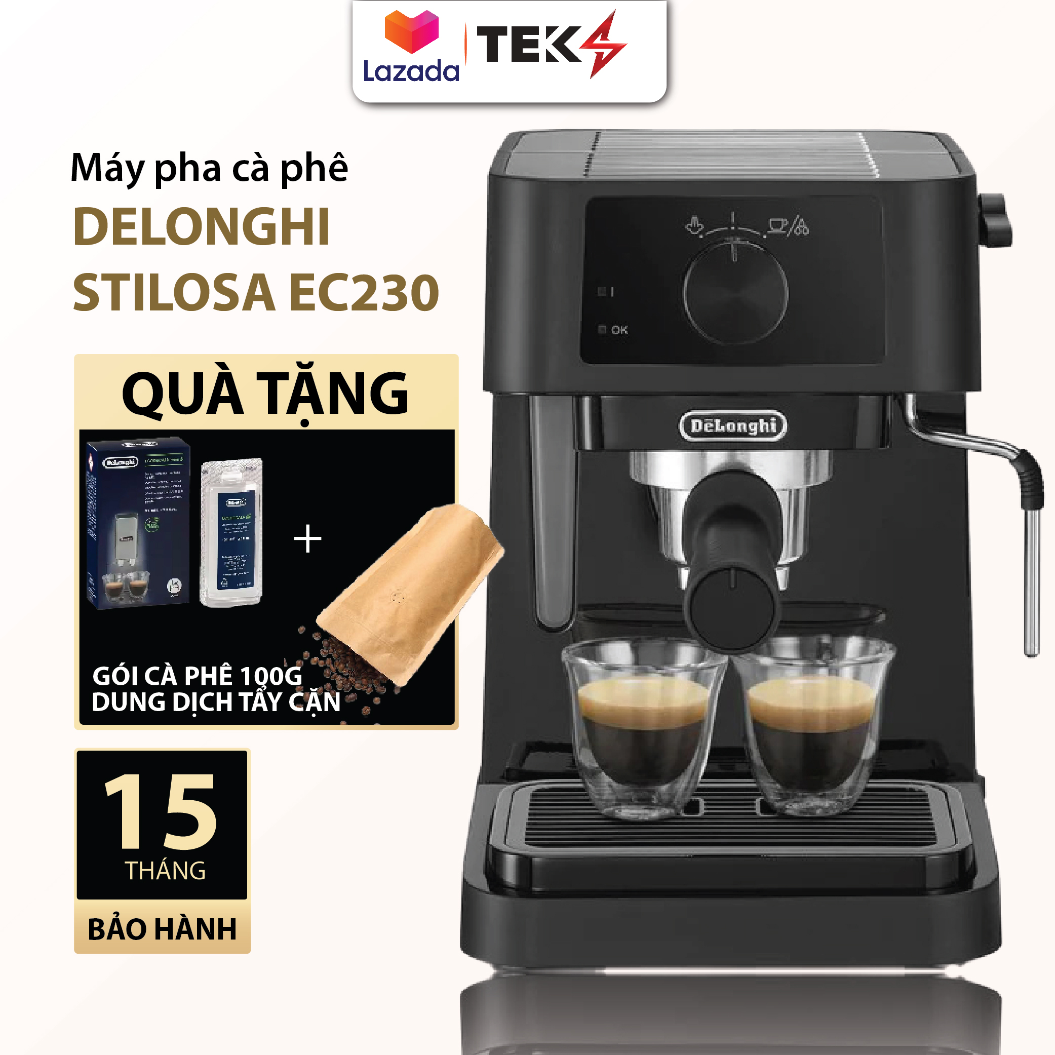 Máy pha cà phê delonghi stilosa ec230.bk cho gia đình, văn phòng, áp suất 15 bar, bh 12 tháng