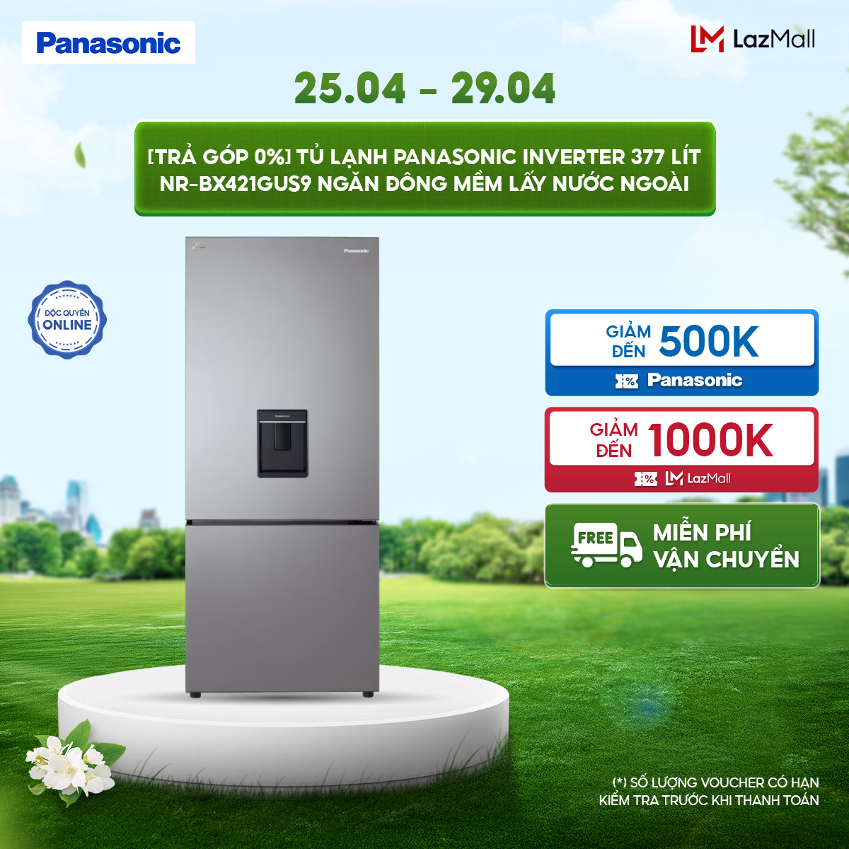 [GIAO SAU 04/05] Tủ lạnh Panasonic Inverter 377L NR-BX421GUS9 Ngăn đông mềm Lấy nước ngoài