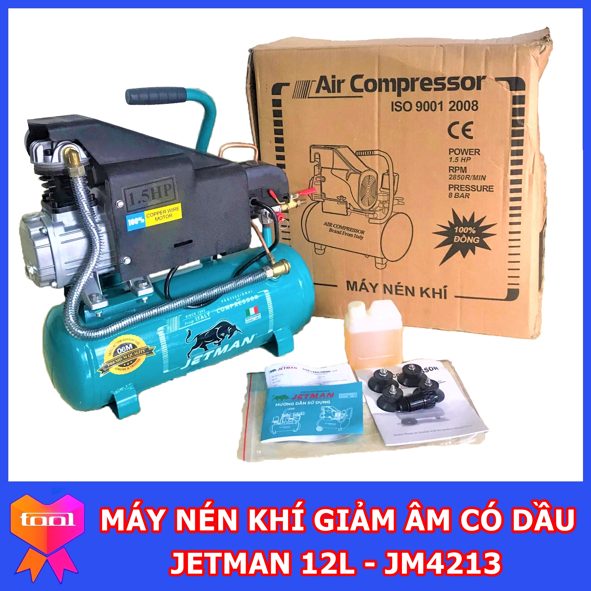 Máy hơi / máy nén khí / máy nén khí có dầu jetman 12l italia , máy nén khí sạch