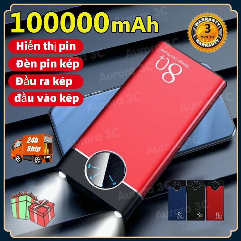 SẴN SÀNG Pin dự phòng 100000mAh Đồng hồ hiển thị kỹ thuật số Dung lượng lớn Ngân hàng điện phủ sương kim loại Đèn LED kép Chính hãng
