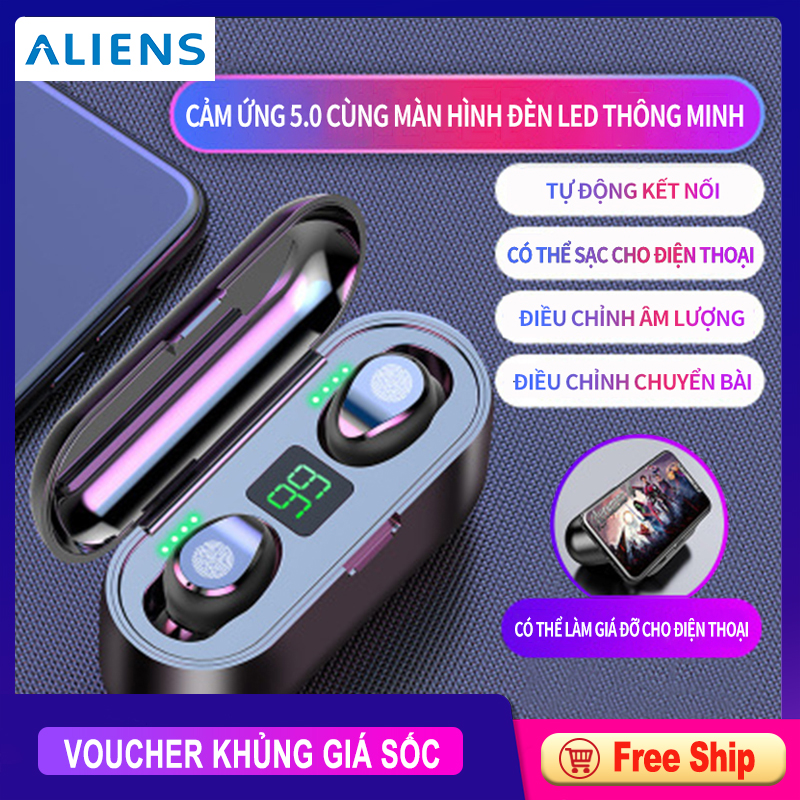 Tai nghe bluetooth TW5.0 hộp chứa vừa bảo vệ vừa có chức năng sạc cho tai nghe, loại bỏ tạp âm mang lại hiệu quả âm thanh sống động.