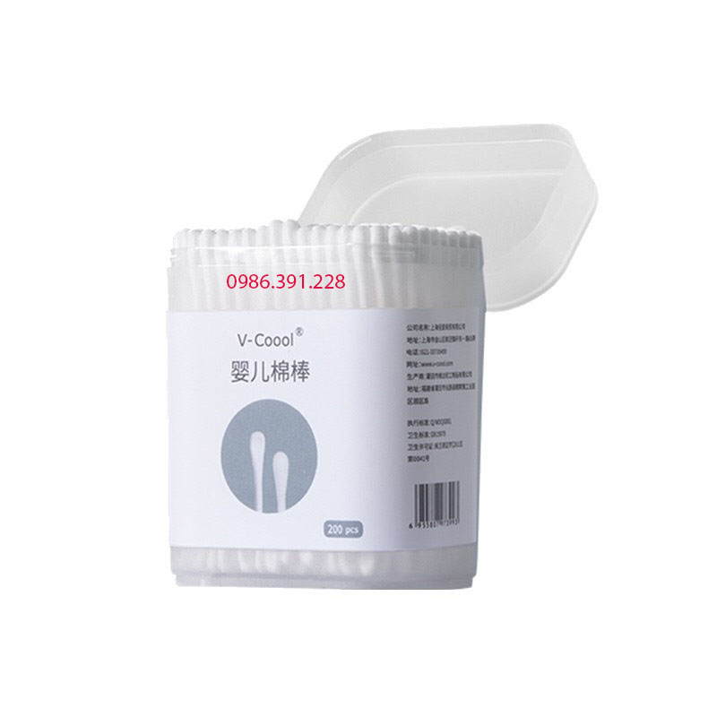 Tăm Bông Cho Bé Tăm Bông Sơ Sinh Vcool - Đầu Giọt Nước và 1 Đầu Phễu 200 chiếc