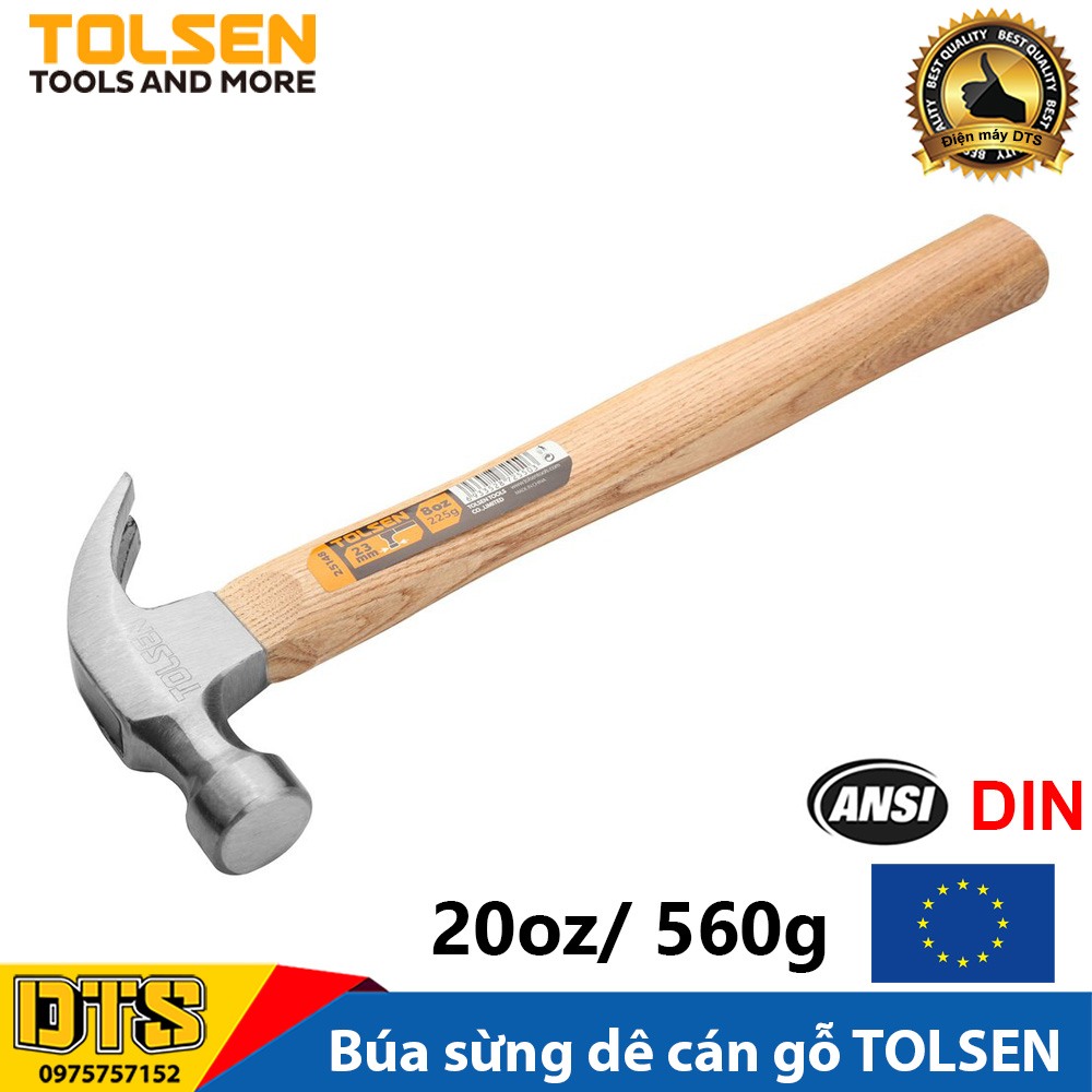 Búa sừng dê, búa nhổ đinh cán gỗ 20oz/ 560g tolsen - tiêu chuẩn xuất khẩu châu âu