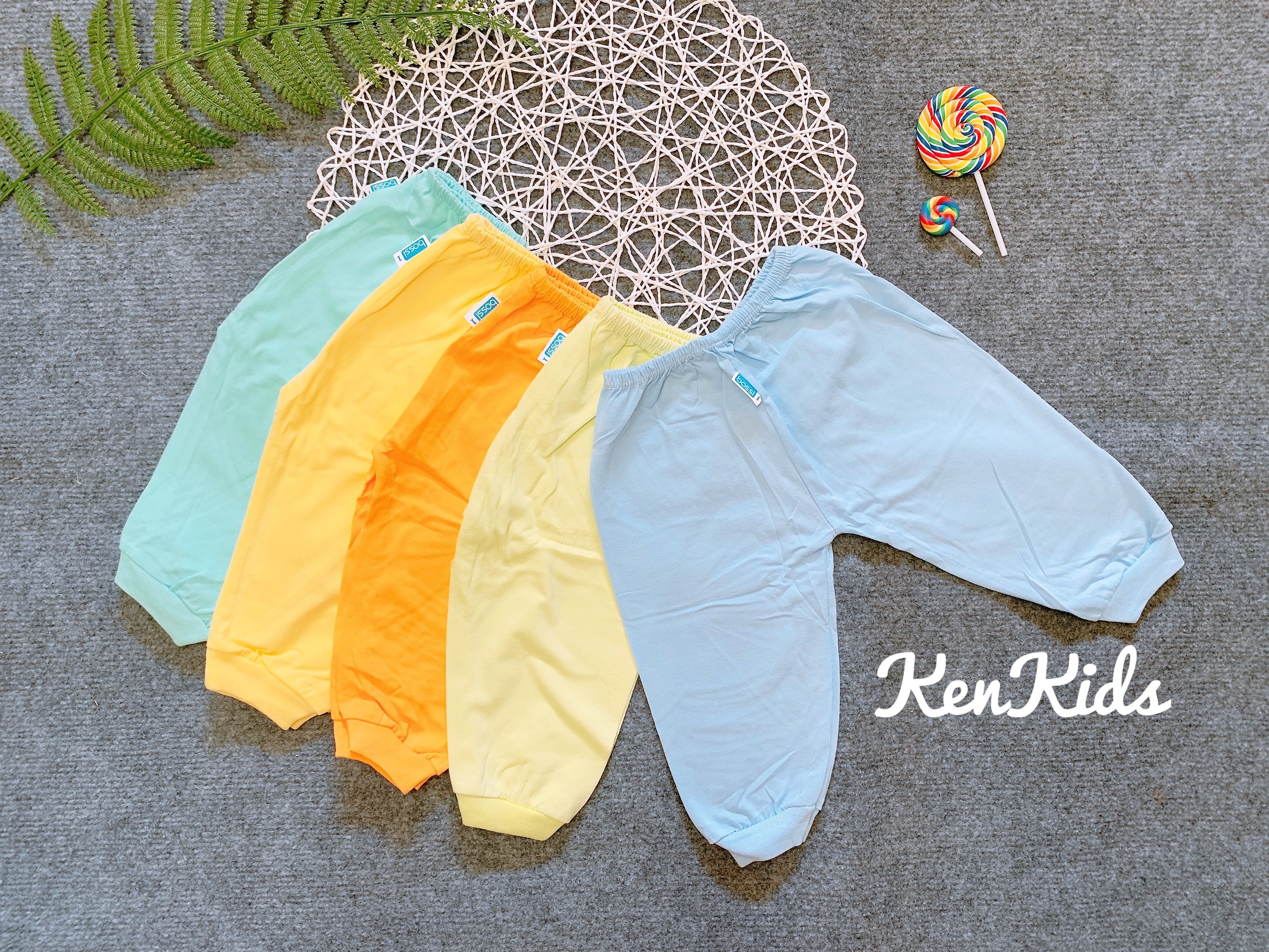 Combo 5 quần dài màu bo gấu thun cotton 100% cho bé