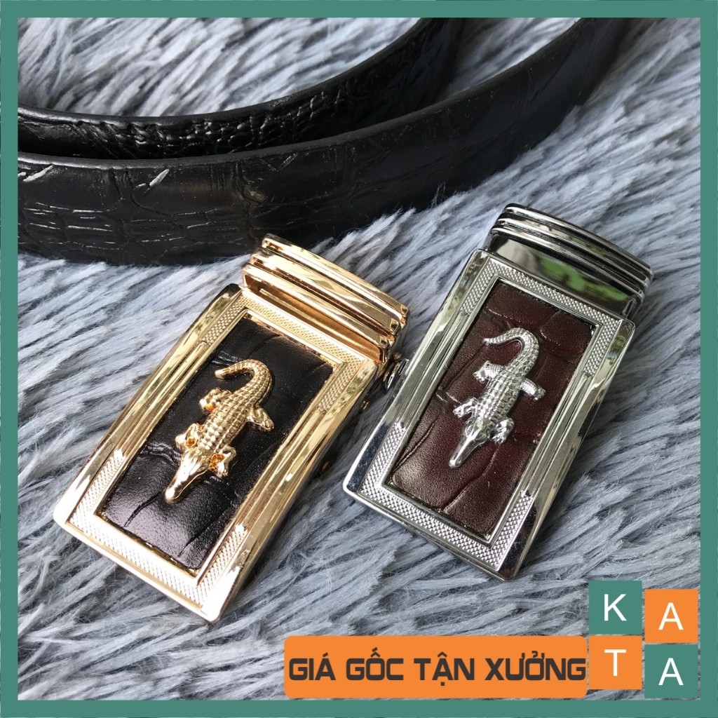 Đầu khóa thắt lưng nam cao cấp bề mặt dán da bò dập vân cá sấu