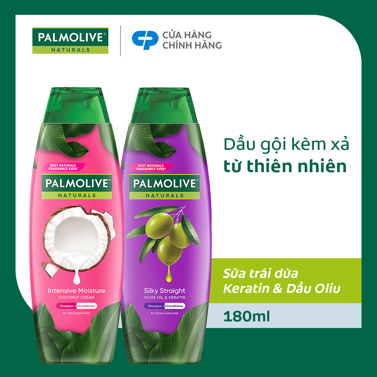 Dầu gội Palmolive kèm dầu xả 2-trong-1 chiết xuất thiên nhiên dưỡng tóc bồng bềnh 180ml