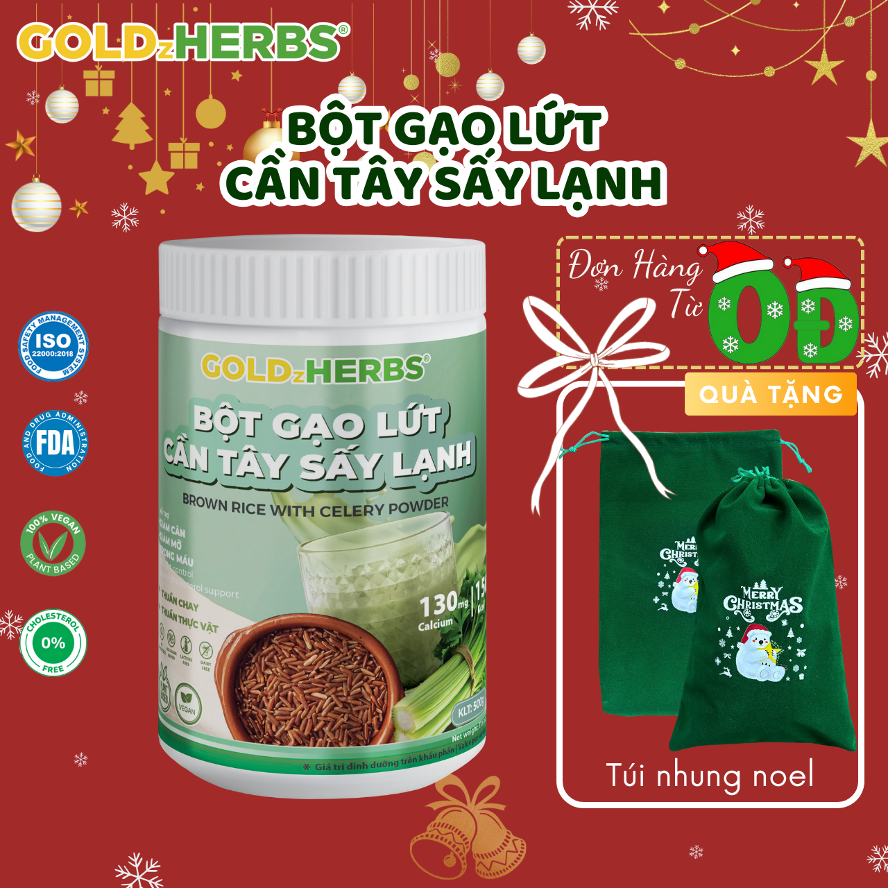 [Hàng cty] Bột gạo lứt cần tây sấy lạnh GoldzHerbs – 14 gói/ 500g