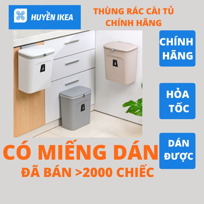 Thùng rác treo tủ bếp phòng tắm Eurohome có nắp bằng cách móc cài hoặc dán