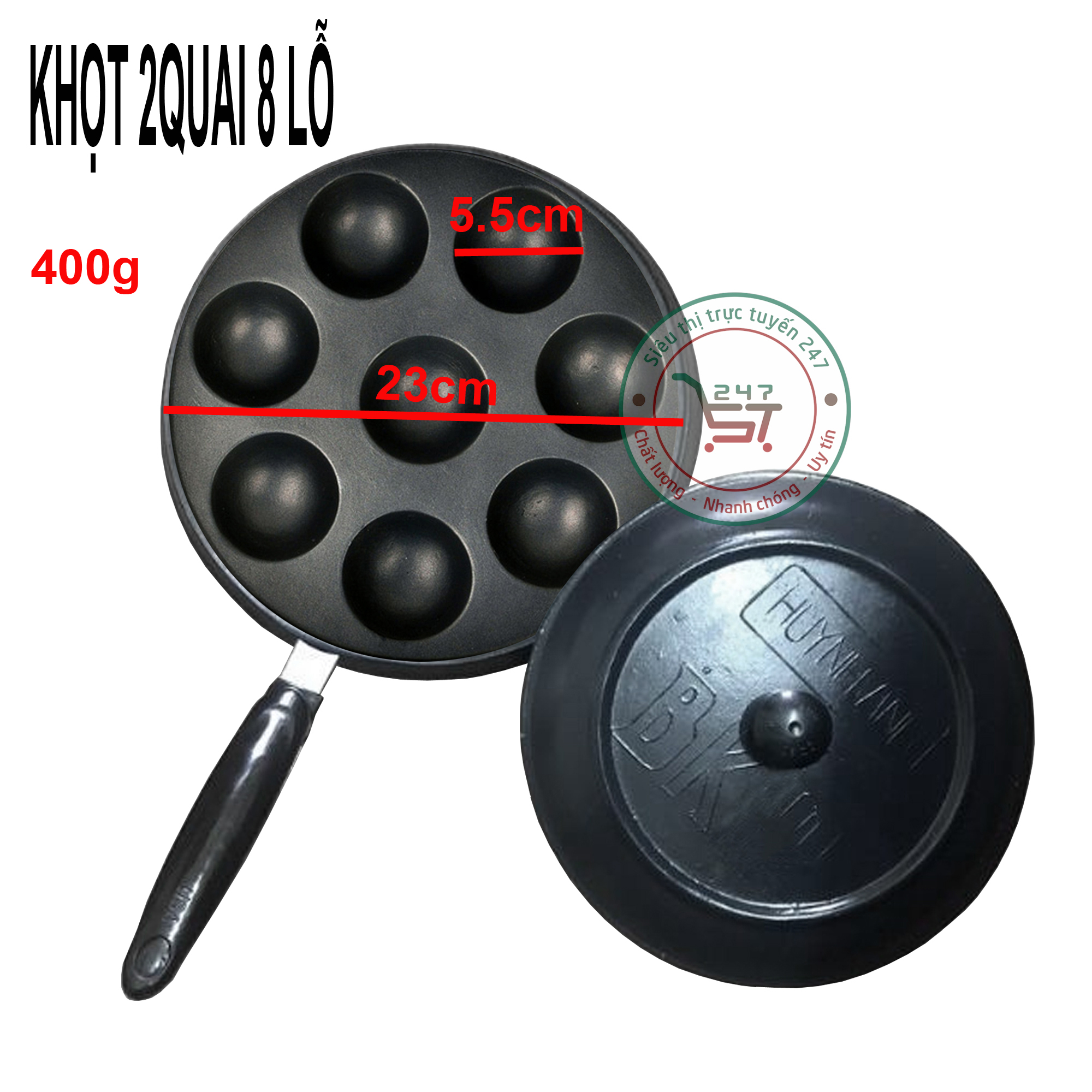 Khuôn bánh khọt bánh căn chống dính tay cầm 8 lỗ Huỳnh Anh