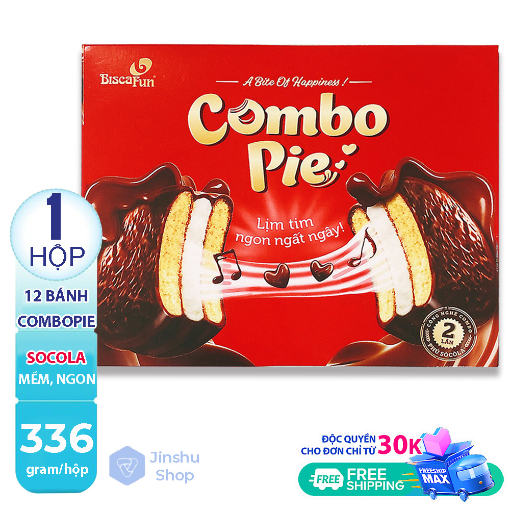 [ BÁNH MỀM THƠM NGON ] Hộp 12 cái Bánh Combo Pie Socola 336gr Biscafun (Date: 12 tháng)-[ 12.12 Hot Deals ]
