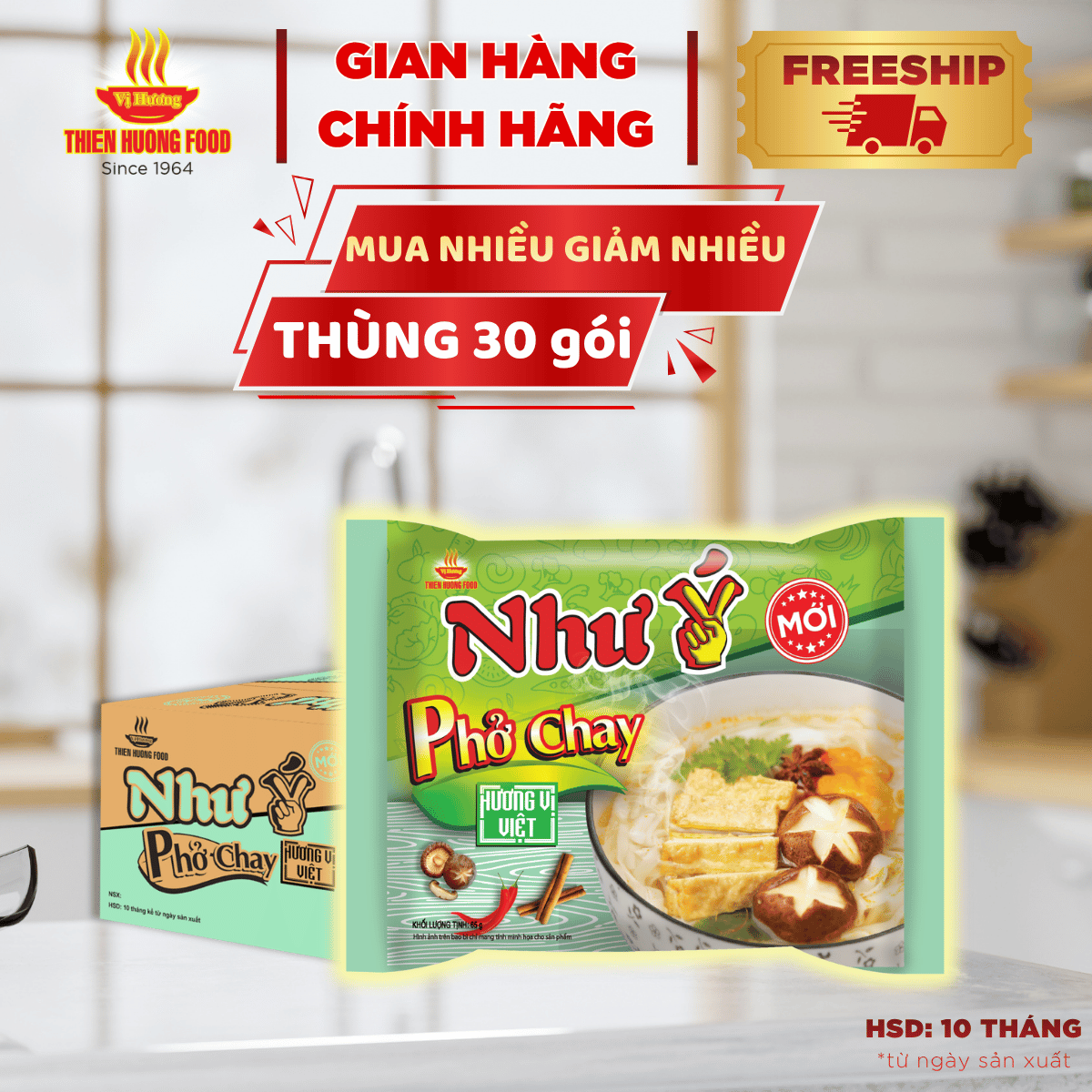 Thùng 30 gói phở chay như ý 65g/gói
