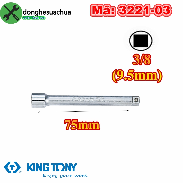 Đầu nối dài 3/8 kingtony 3221-03 dài 75mm đầu vuông 9.5mm