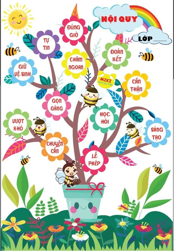 Tranh nội quy ong hoa, trang trí lớp