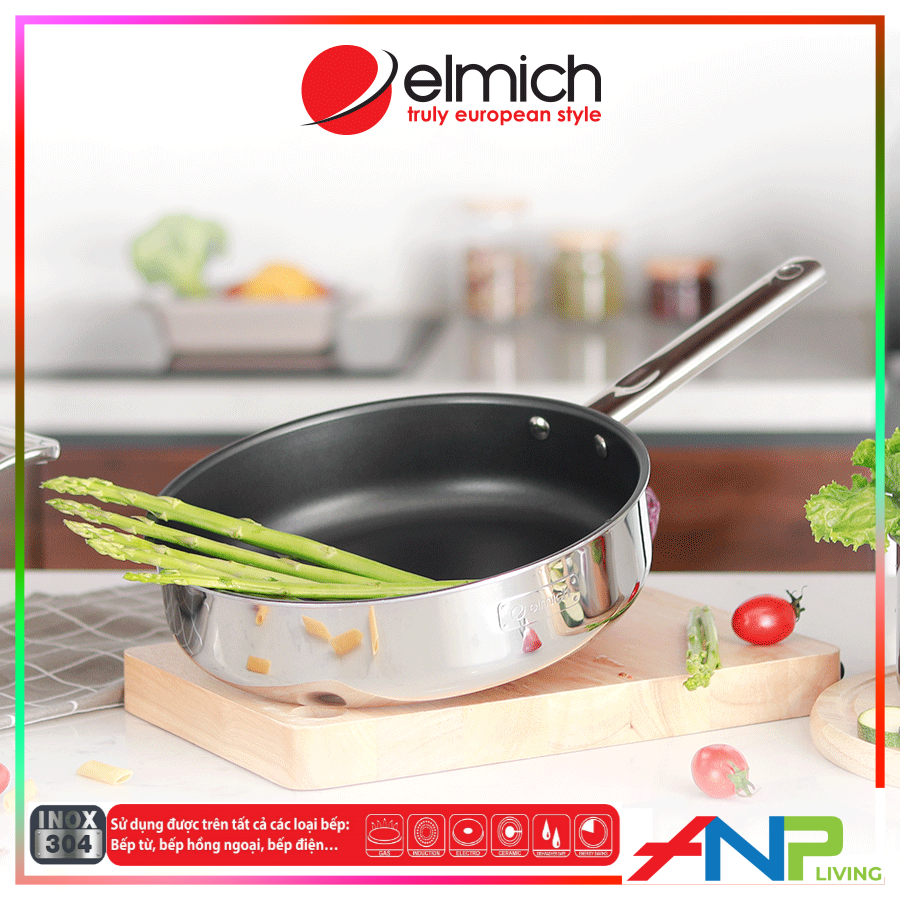 Chảo Inox  Đáy Liền Chống Dính Cao Cấp ELMICH TRI-MAX XS - Hàng Chính Hãng