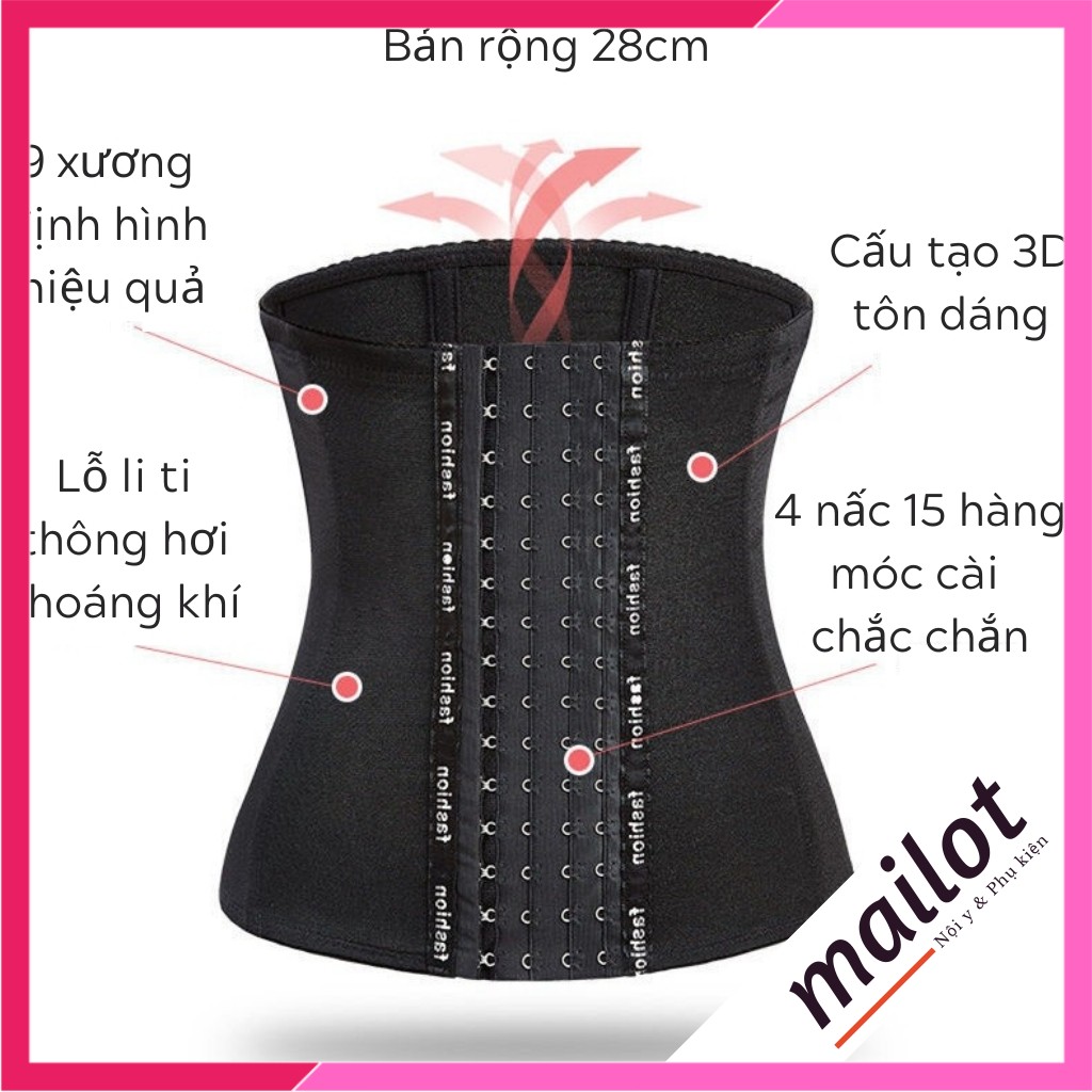 Đai nịt bụng latex giảm mỡ 28cm 9 xương 4 móc cài chỉnh lại tư thế săn chắc vòng 2 - mailot dai005
