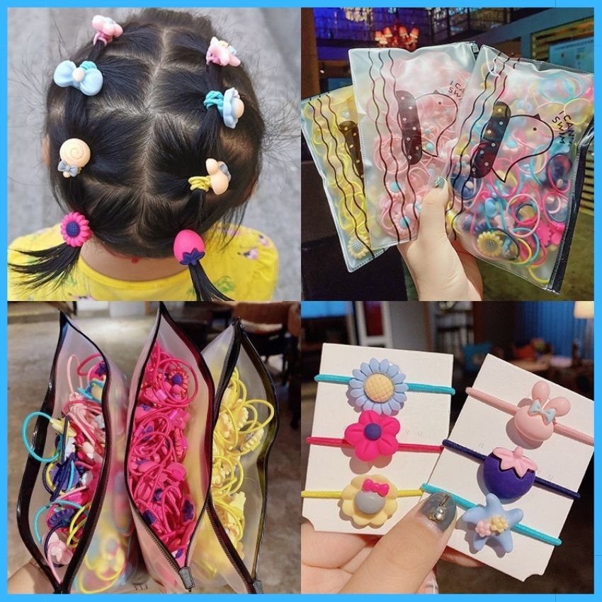 [HCM]Bộ 20 Dây Buộc Tóc Cute Nhiều Màu Sắc Dành Cho Bé Gái Phong Cách Hàn Quốc Dễ Thương