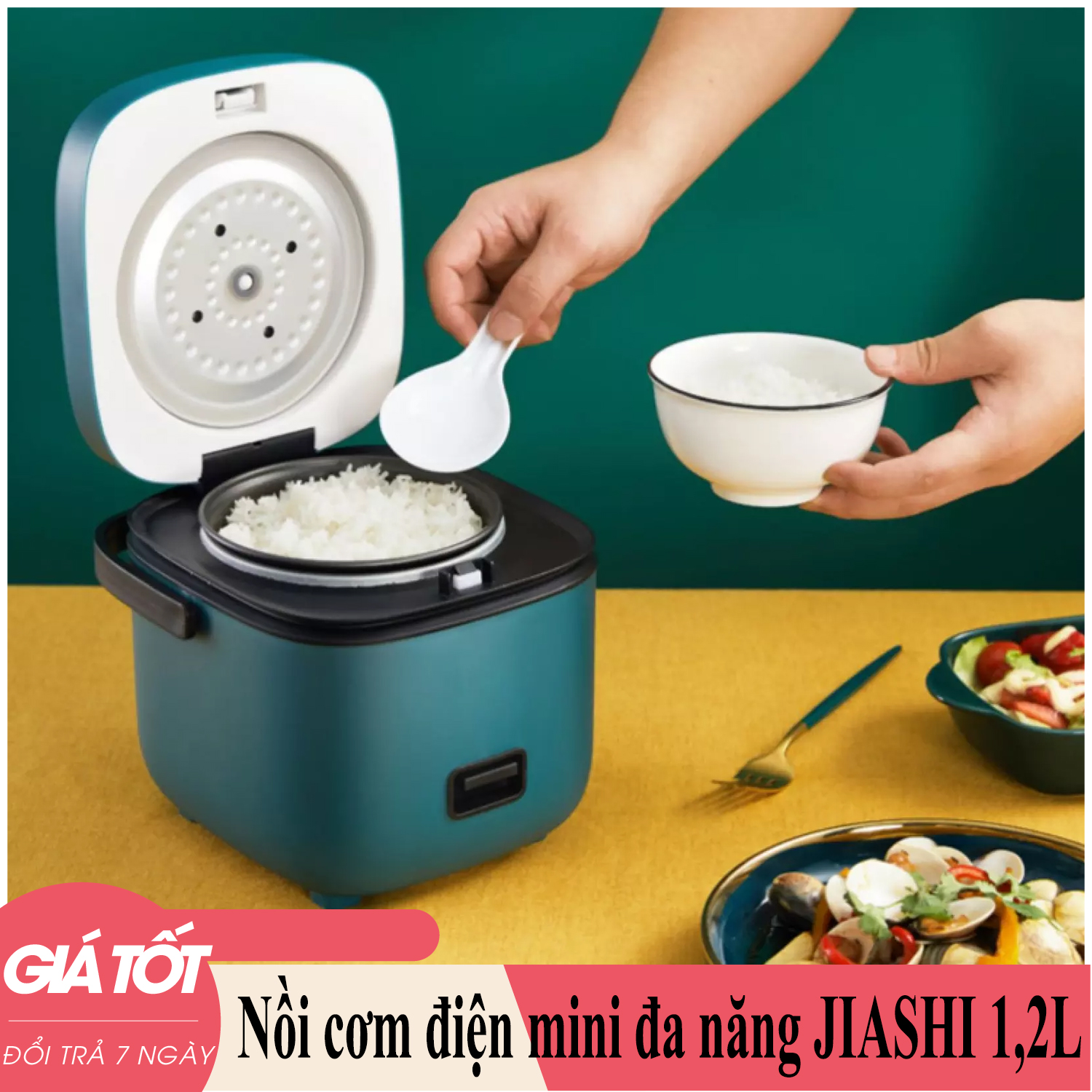 Nồi Cơm Điện EL Gia Dụng Nhỏ Gọn Thiết Bị Nhà Bếp Nhỏ 1-2 Người Nồi Nấu Ăn Nồi Cơm Điện Đơn -Nồi cơm điện mini đa năng JIASHI 1,2L cho 1-2 người ăn - Noi com dien có lòng nồi chống dính