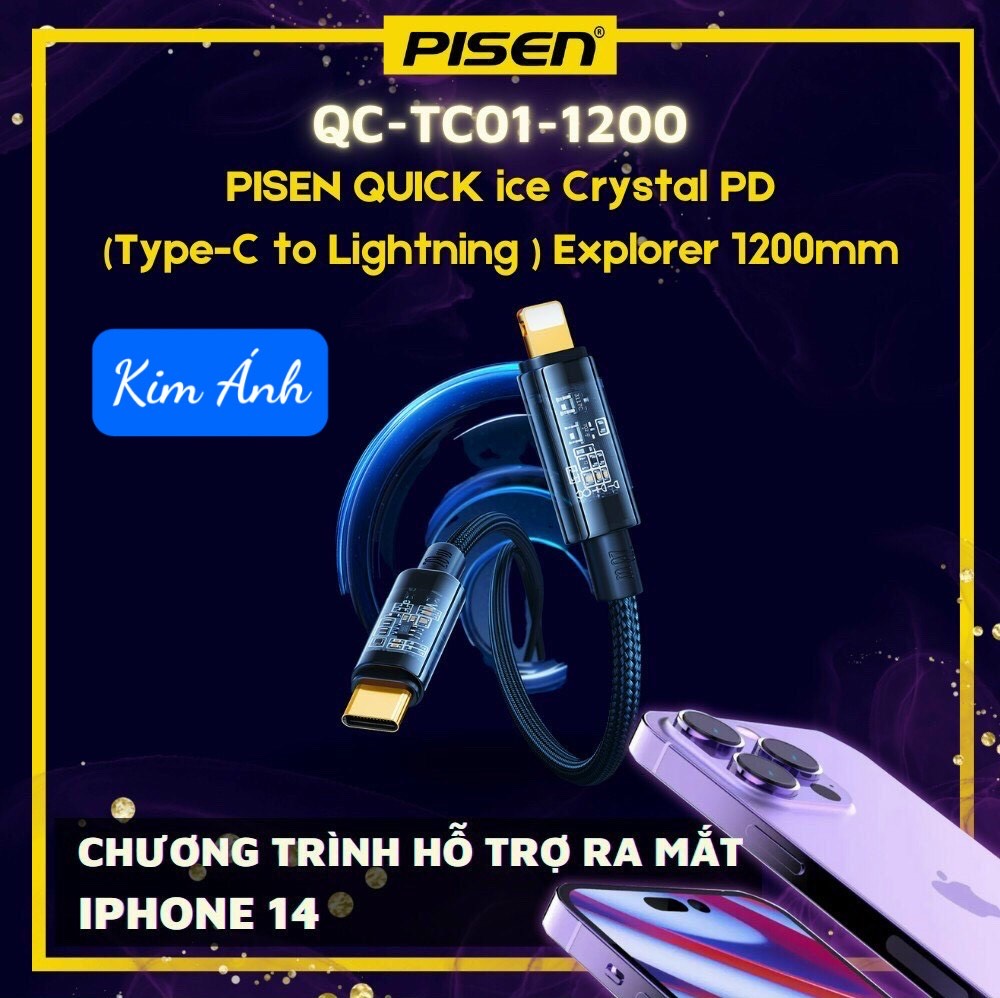 Cáp Pisen Quick Ice Crystal PD Type-C to L Explorer 1200mm