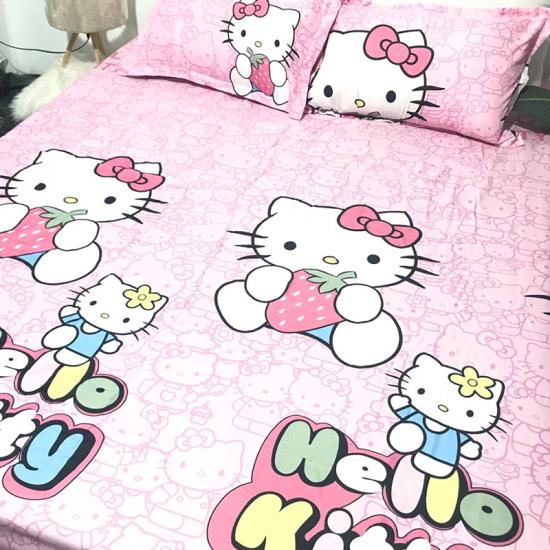 Bộ ga gối màu hồng kitty