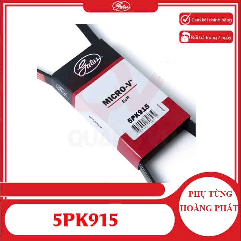 Dây Curoa Tổng Ngoài Xe Suzuki Ertiga / Suzuki XL7 / Suzuki Grand Vitara đời 2015-2021, Mã 5PK915, Thương hiệu Gates- Mỹ, Hàng Chính Hãng 100%