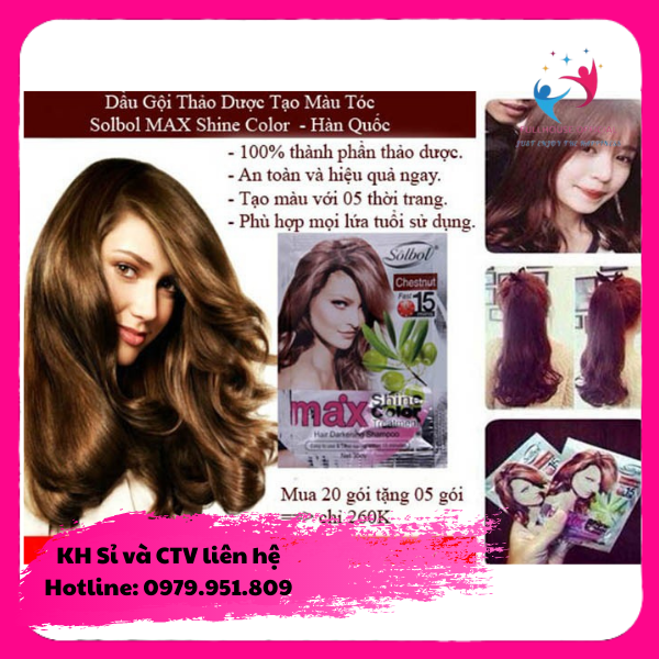 (Màu Nâu Hạt Dẻ) Dầu Gội Nhuộm Tóc Phủ Bóng Collagen - Max Shine Color + Tặng Bao Tay - Công nghệ Hàn Quốc