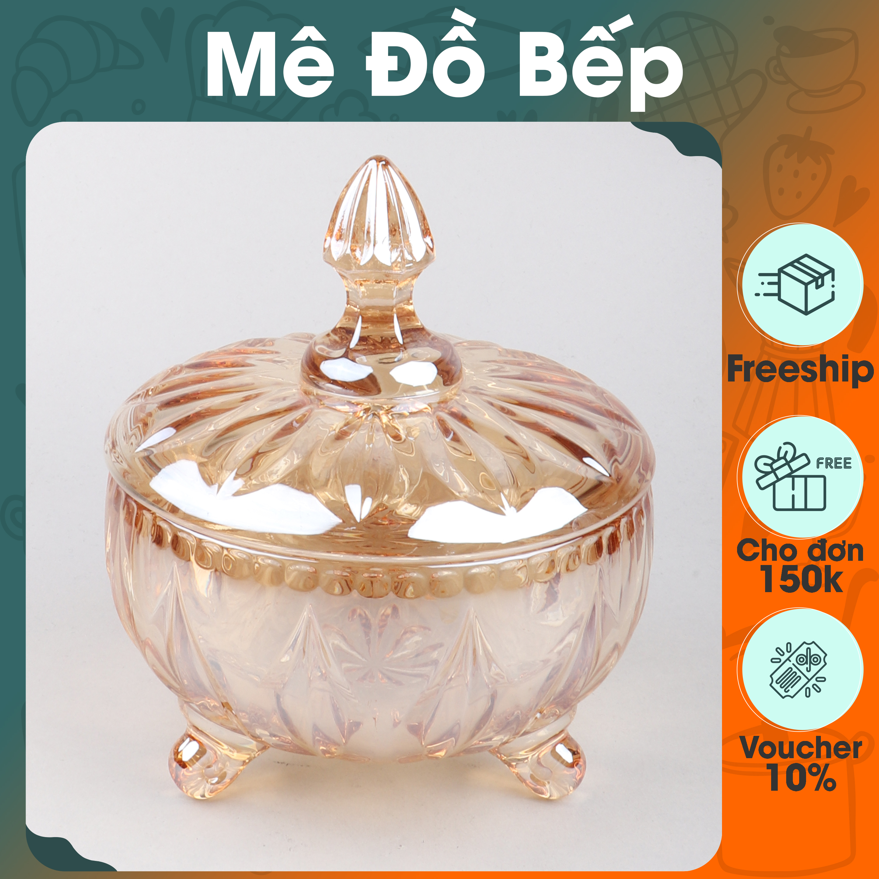 Hủ Thủy tinh đựng bánh kẹo mứt Bam House dạng pha lê với họa tiết độc đáo cao cấp HDM01 - BamBam Store