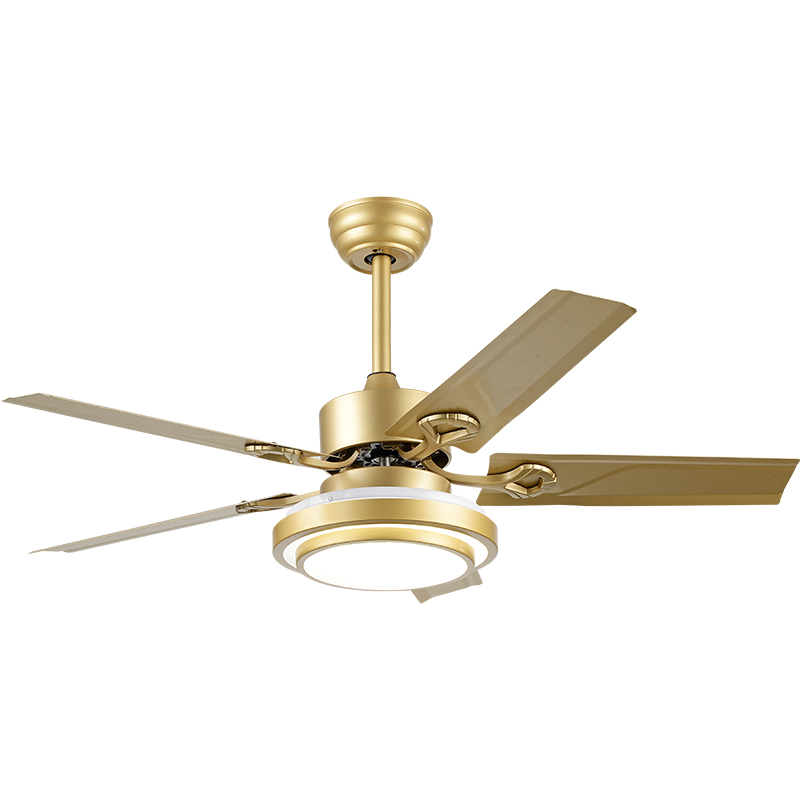 Quạt trần đèn LED QX1337 màu Vàng Sâm Banh - Đèn quạt trần Sang Trọng, Hiện Đại, 5 cánh kim loại 132cm