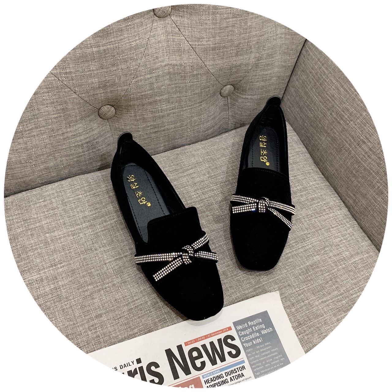 SHOP SIÊU RẺ I Giày búp bê Moca mũi vuông nơ đá kiểu dáng Hàn Quốc đẹp lung linh - MÃ 662B