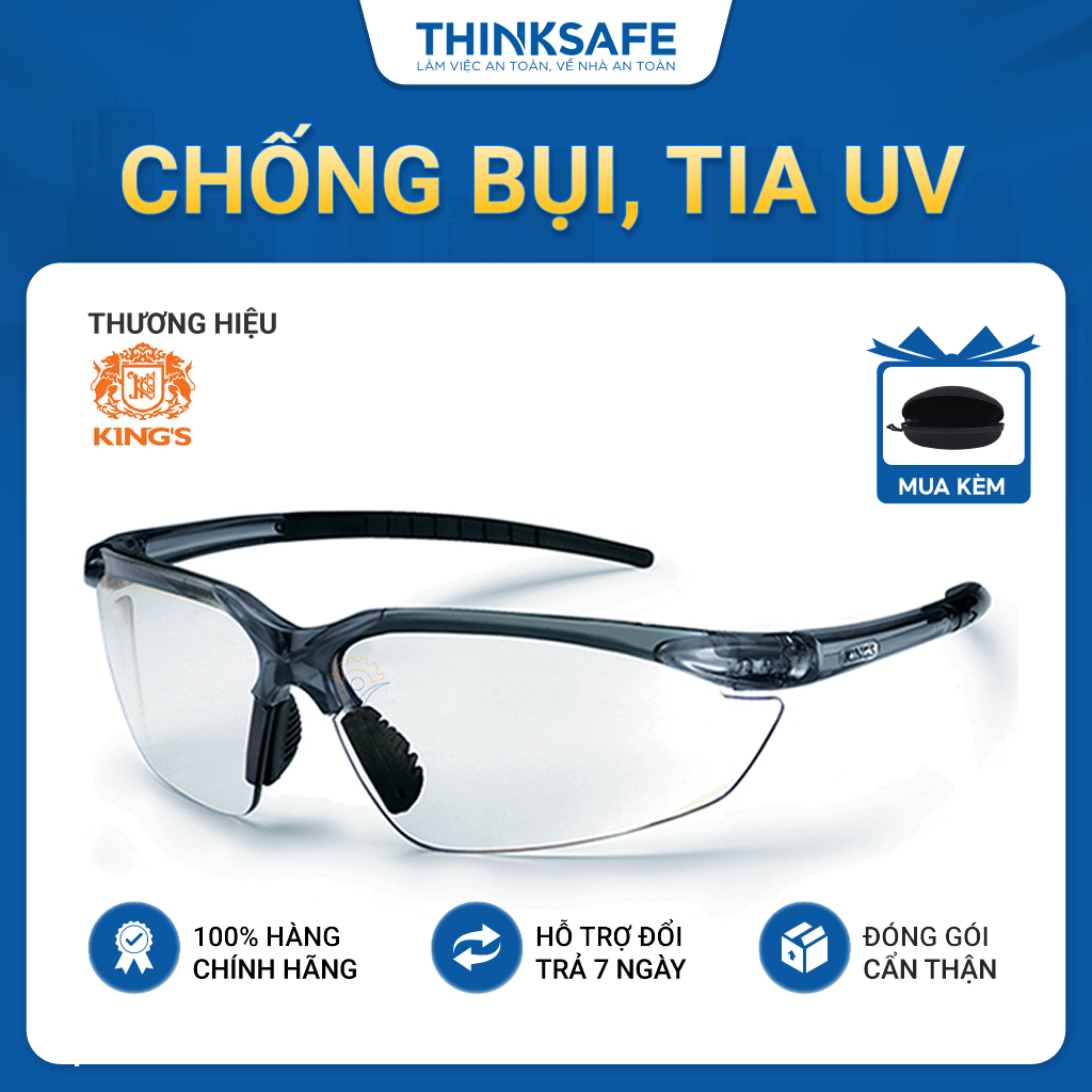 Kính bảo hộ Kings KY711 chống bụi, tia UV trong suốt, chống mờ sương Kính chống bụi đi đường - Thinksafe